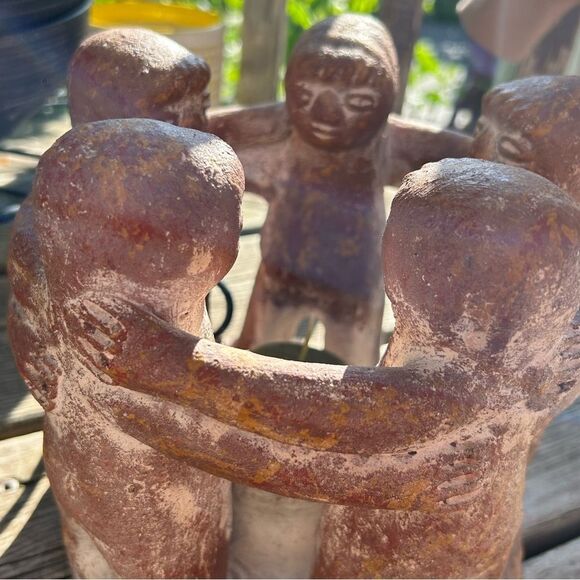 Vintage Terracotta Brown Circle of Friends Candle Holder Sculpture - Picture 12 of 16